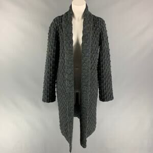 MISSONI Size 6 Charcoal & Green Knitted Wool / Mohair Open Front Coat